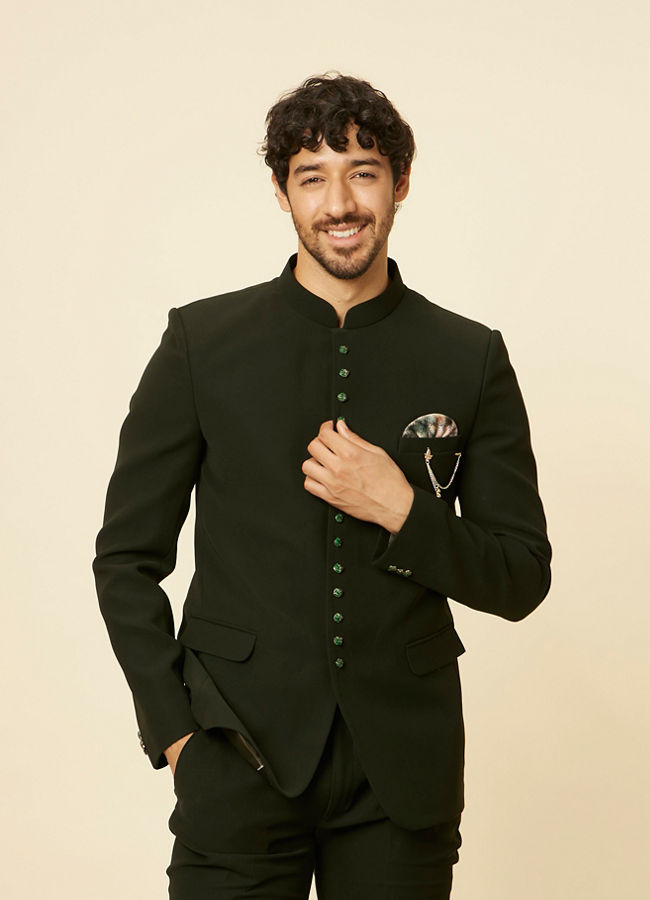 alt message - Manyavar Men Classic Dark Green Jodhpuri Suit image number 0